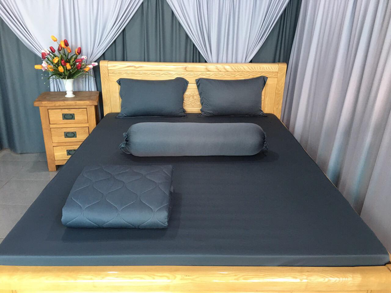 Bộ drap thun hàn 1 màu  (1 ga, 2 áo nằm, 1 áo ôm)