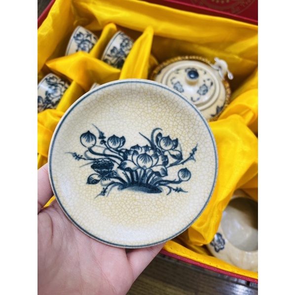 Bộ ấm trà, men rạn cổ vẽ tay Bát tràng cao cấp