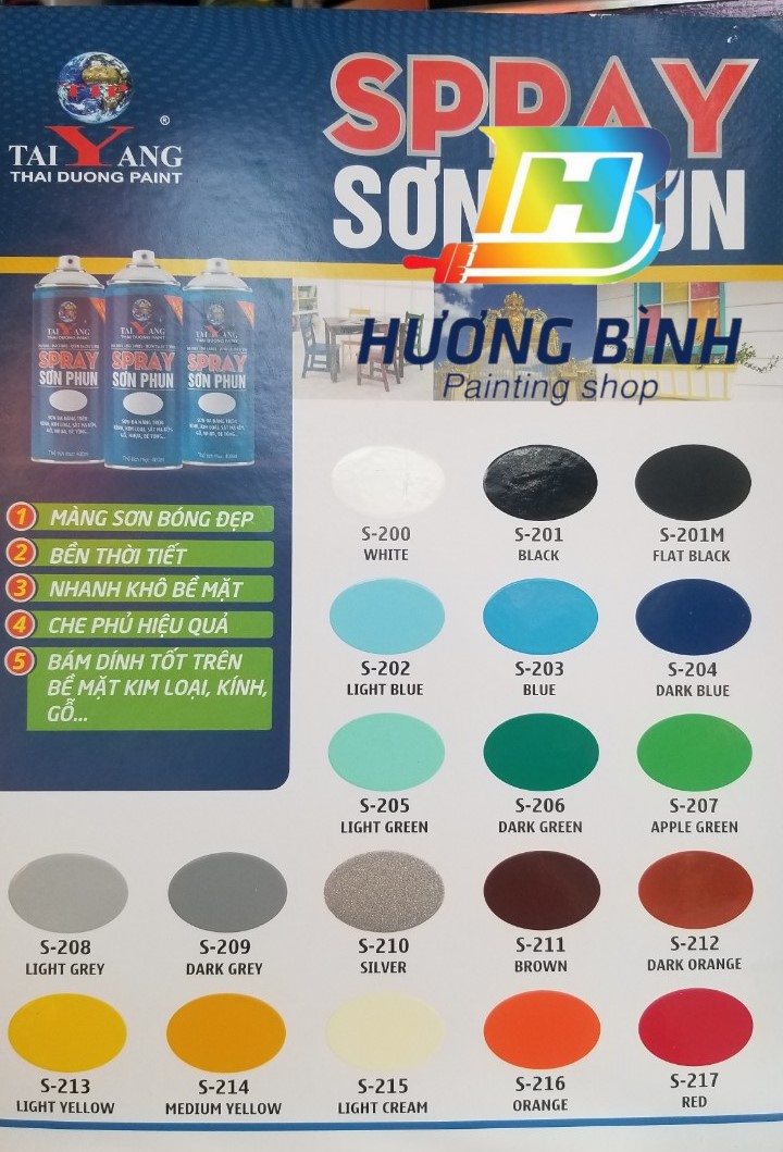 Sơn xịt Taiyang không cần sơn lót (dành cho bề mặt inox, gương, sắt mạ kẽm, nhựa, bê tông, gỗ)
