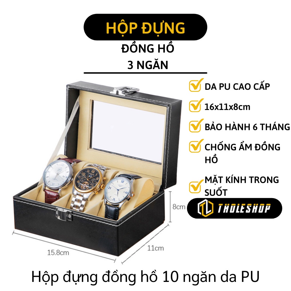 Hộp Đựng Đồng Hồ Bọc Da 3 Ngăn Khóa Cài Chắc Chắn