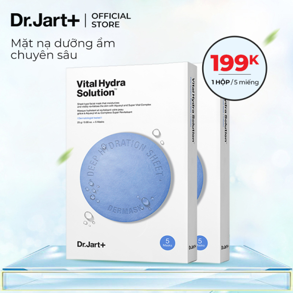 Mặt Nạ Dr Jart+ Dưỡng Ẩm Chuyên Sâu 25g Dermask Water Jet Vital Hydra Solution™ 5 Miếng / Hộp cao cấp