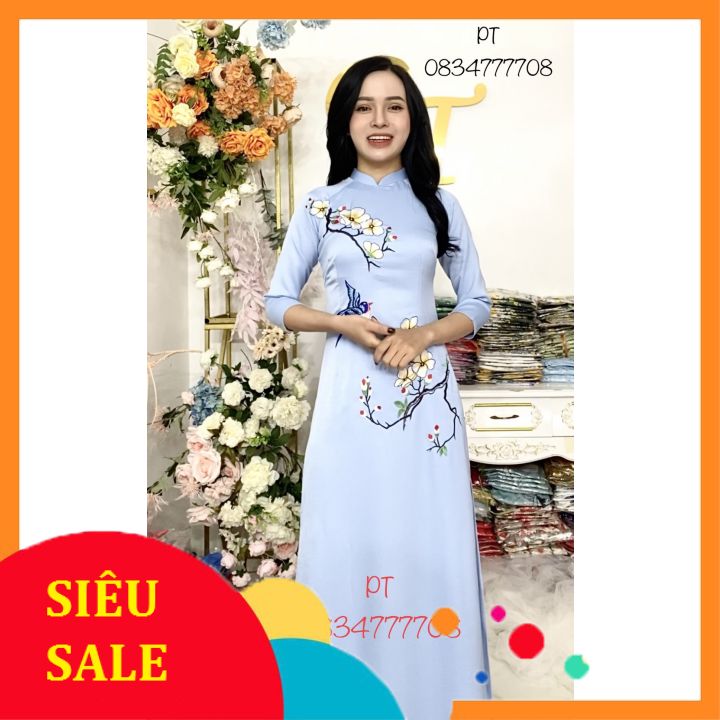 Áo dài lụa tây thi thêu lắc tay cao cấp