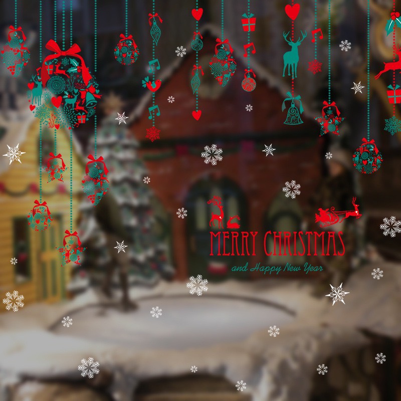 Decal noel trang trí giáng sinh noel sắc màu xanh đỏ ấn tượng