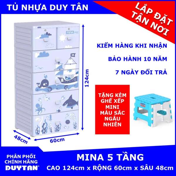 Tủ nhựa cao cấp Duy Tân MINA 5 tầng (Dương Biển) tặng kèm Ghế xếp mini Duy Tân màu sắc ngẫu nhiên