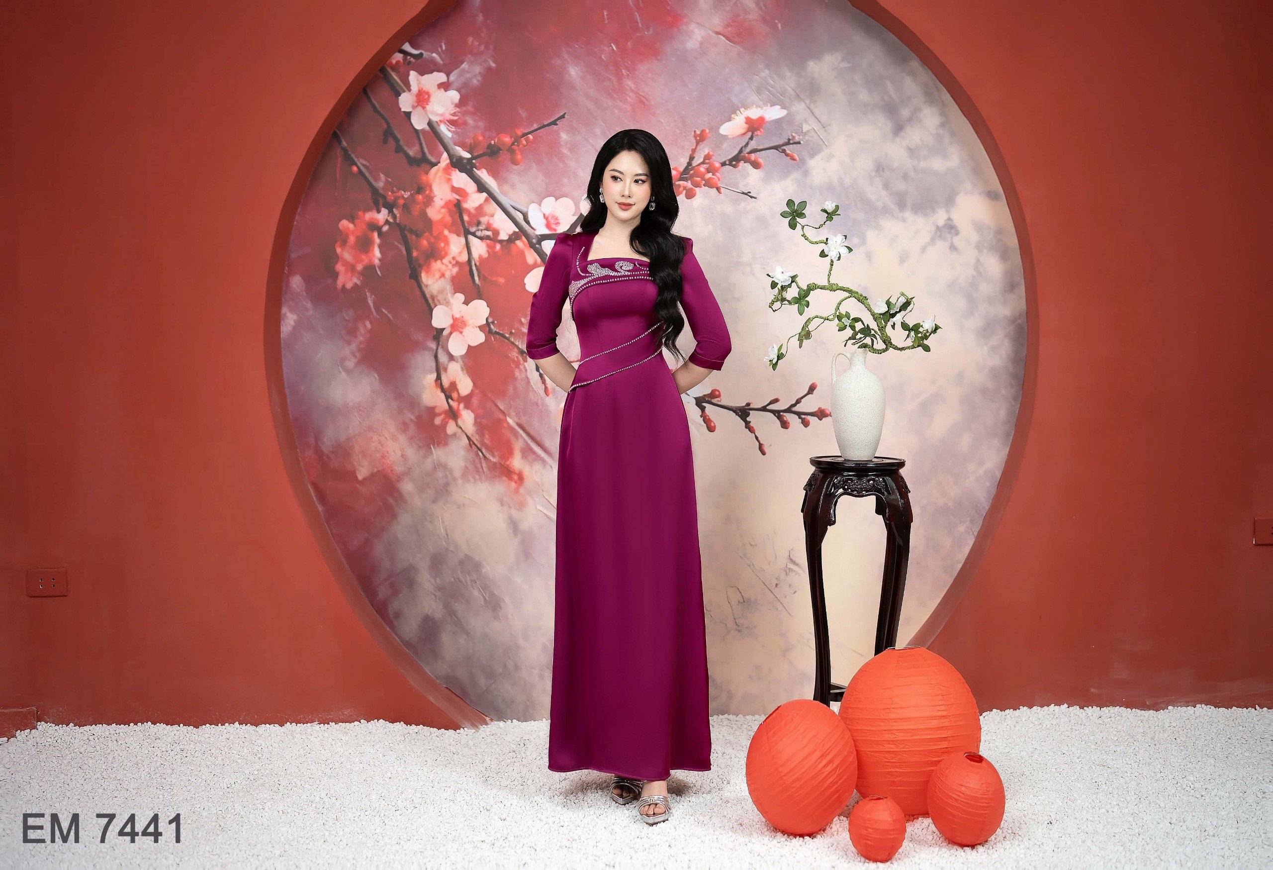 Đầm EMY EM7441 Xoè Dạ Hội Hồng Tím