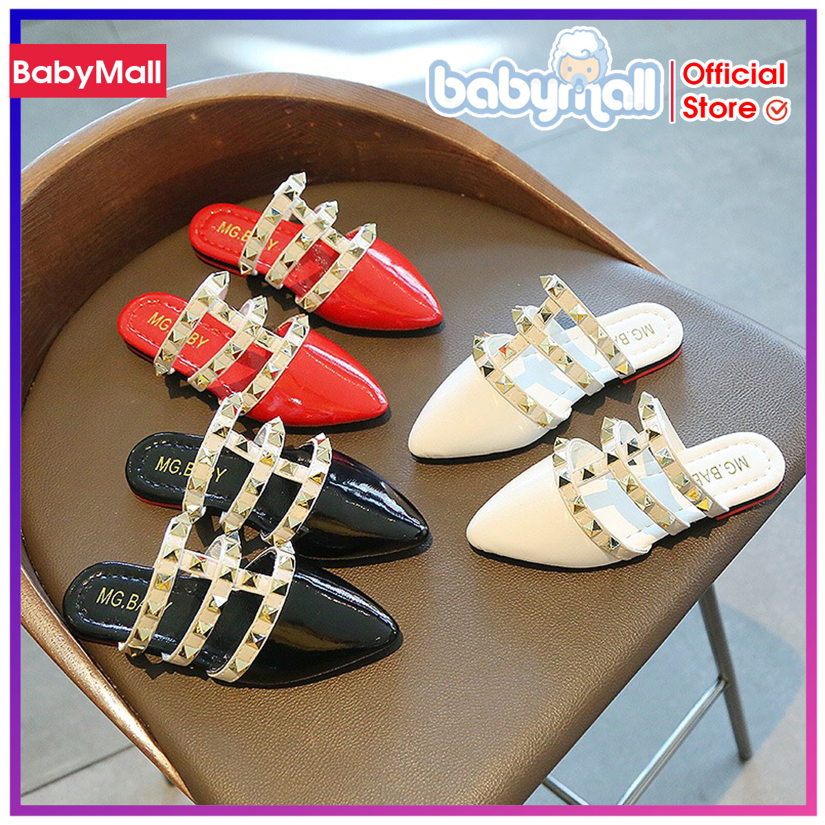 Dép sục đinh da bóng mềm DS001B, đế cao su dẻo chống trượt cho bé gái, Dép đế cao cho bé gái, Giày chiến binh bé gái, Boot cao co cho be, Dep suc sieu nhe cho be - TOP sản phẩm BabyMall Vietnam