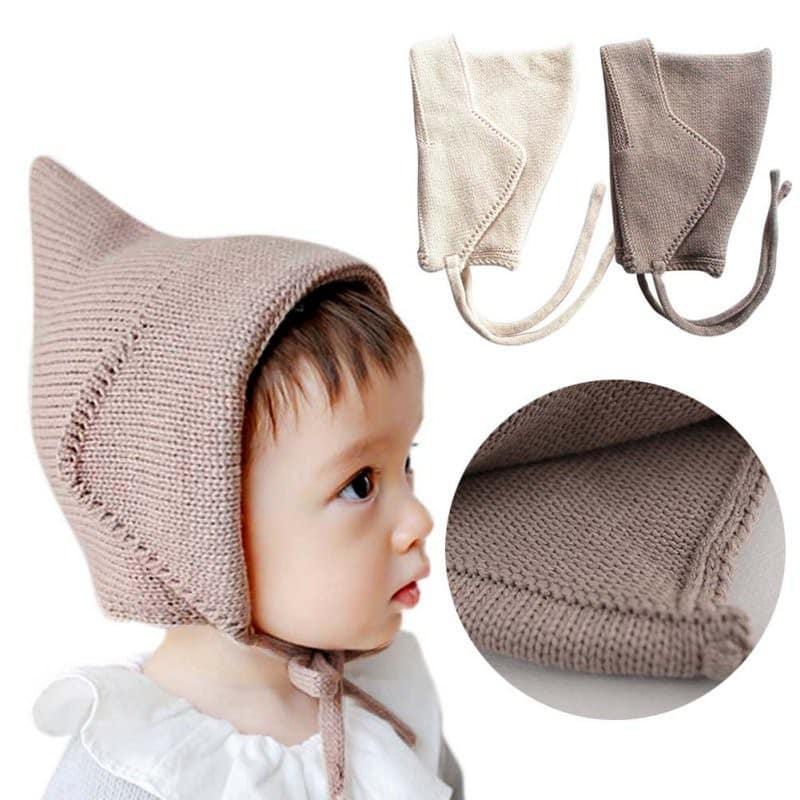 Mũ/ Nón len Mềm giữ ấm đầu và tai phối dây cột dễ thương cho Bé 3 tháng - 12 tháng