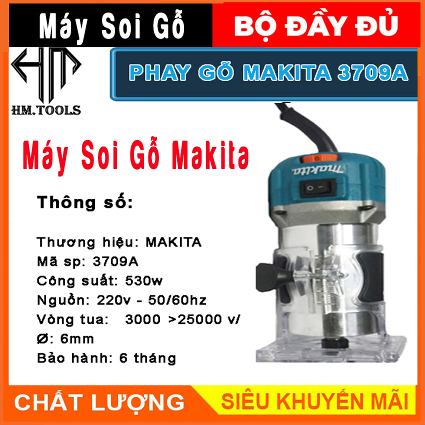 Máy soi gỗ cầm tay makita model 3709A - máy đánh cạnh - máy phay gỗ makita bảo hành 12 tháng Mega Big 5.0