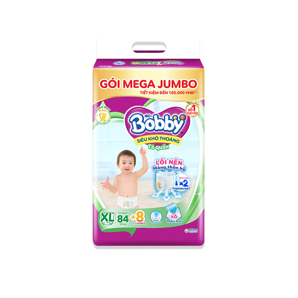 Combo 2 Tã/bỉm quần Bobby 3mm Gạo non XL84