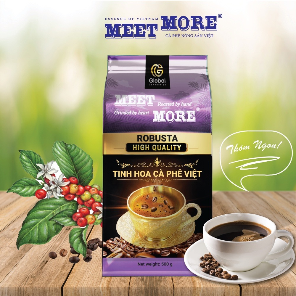 Bịch cà phê rang xay Robusta chất lượng cao Meet More 500g