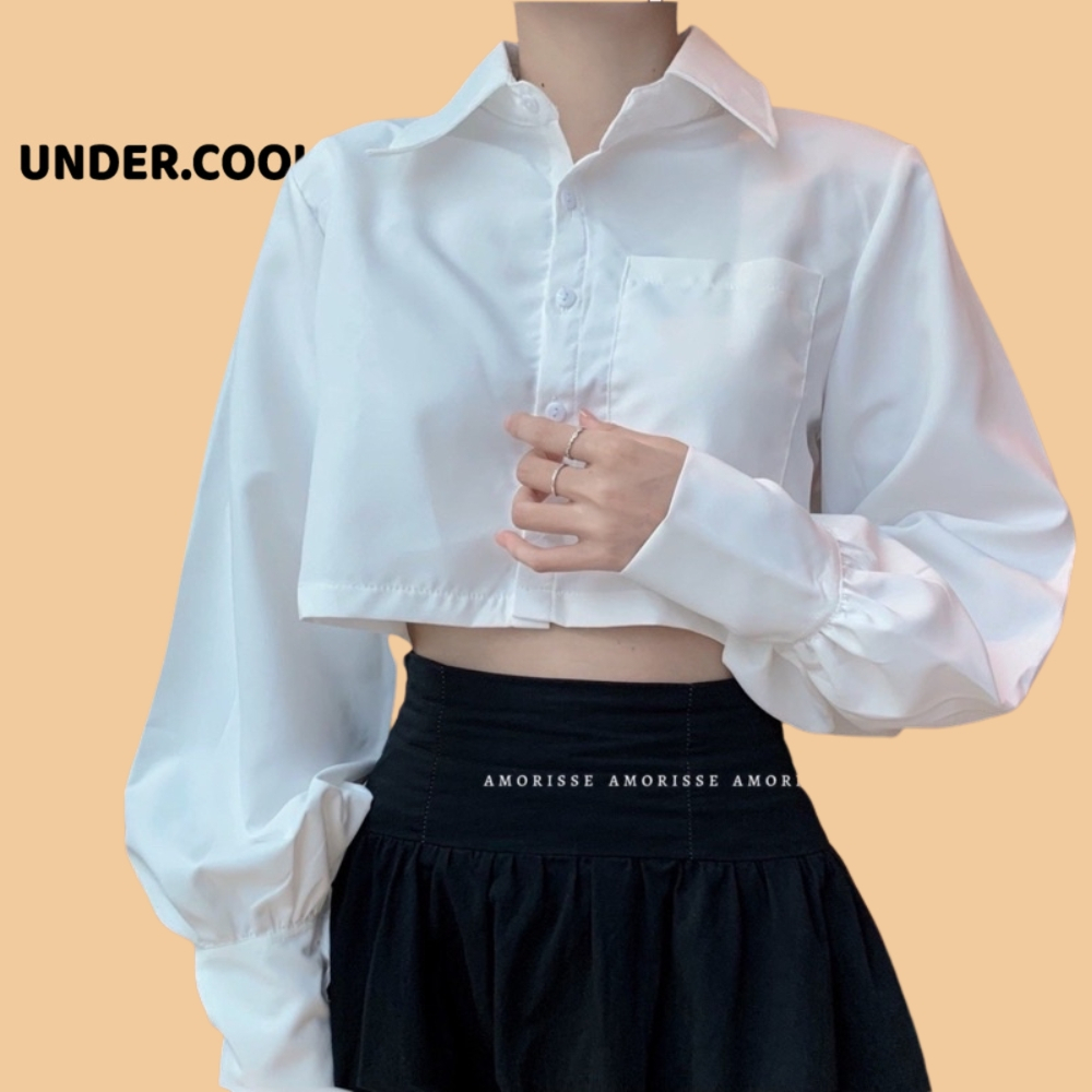 Áo Croptop Sơ Mi Trắng Dài Tay UNDERCOOL, Dáng Basic dễ phối đồ