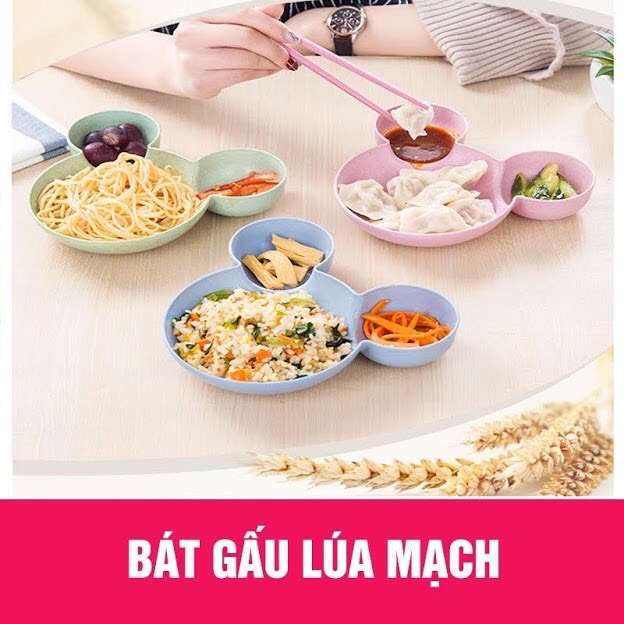 Khay bát ăn dặm lúa mạch cho bé tặng kèm thìa - dĩa - đũa ( có hộp )