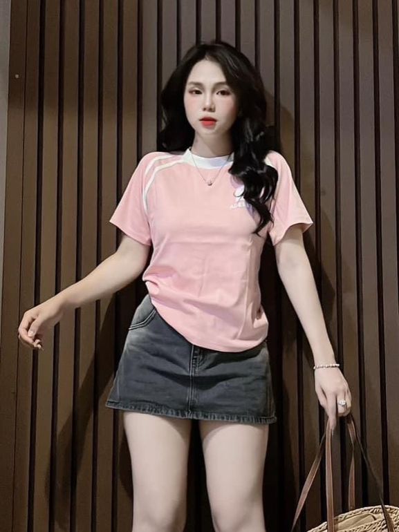 Áo thun dáng ôm nhẹ babytee hai sọc trước ( mã chữ B )
