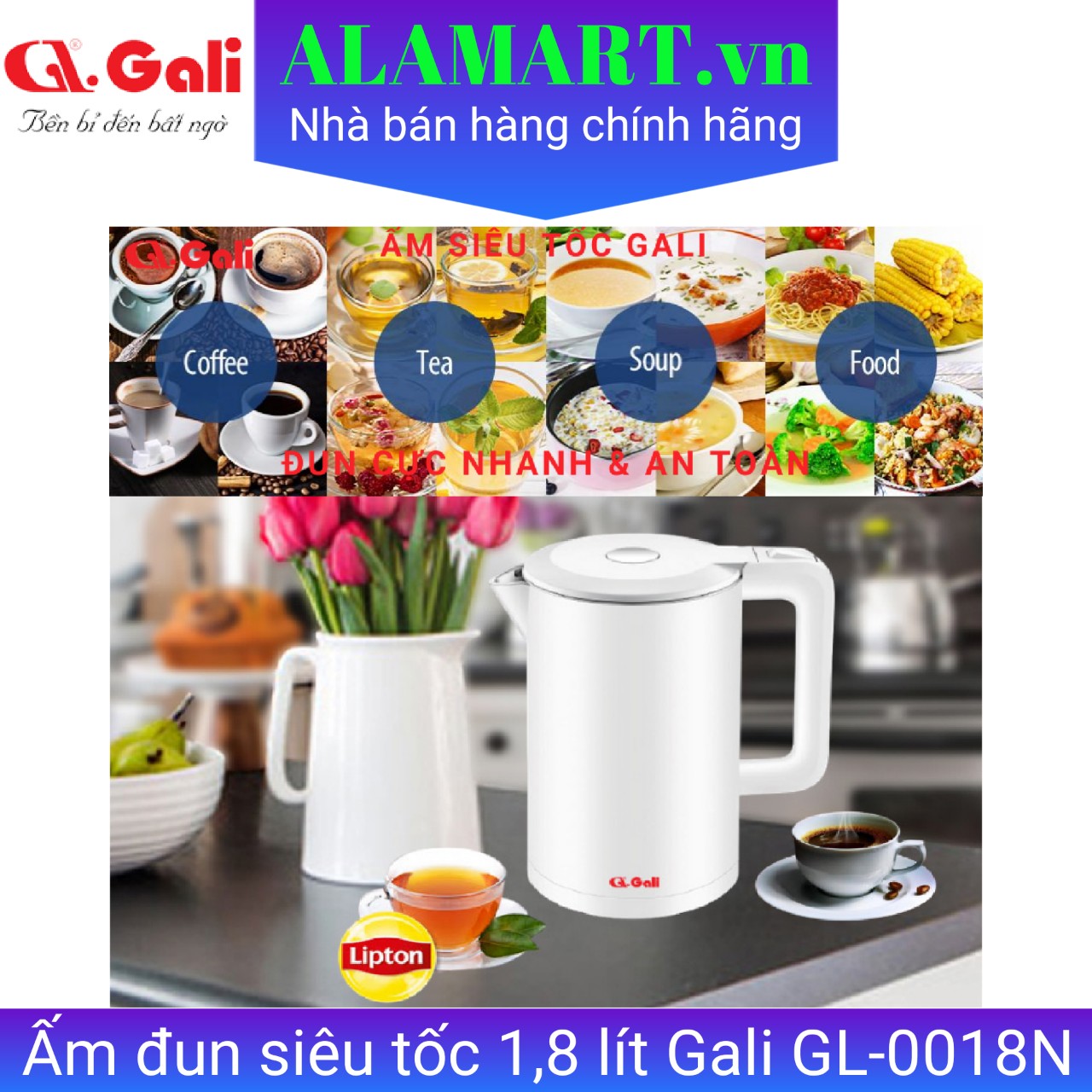 Bình đun siêu tốc gali gl-0018n 1.7l - công suất 1800w