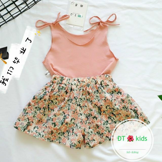 Set áo cotton dũi , Quần váy hoa nhí