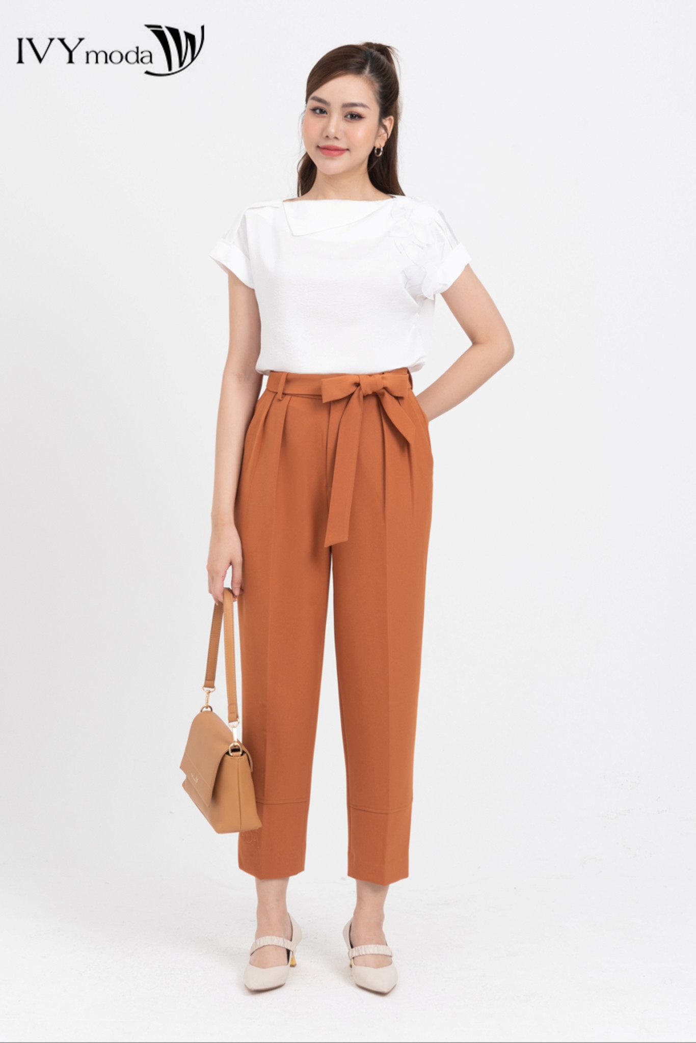 Quần baggy dây lưng thắt nơ ivy moda ms 22m8344