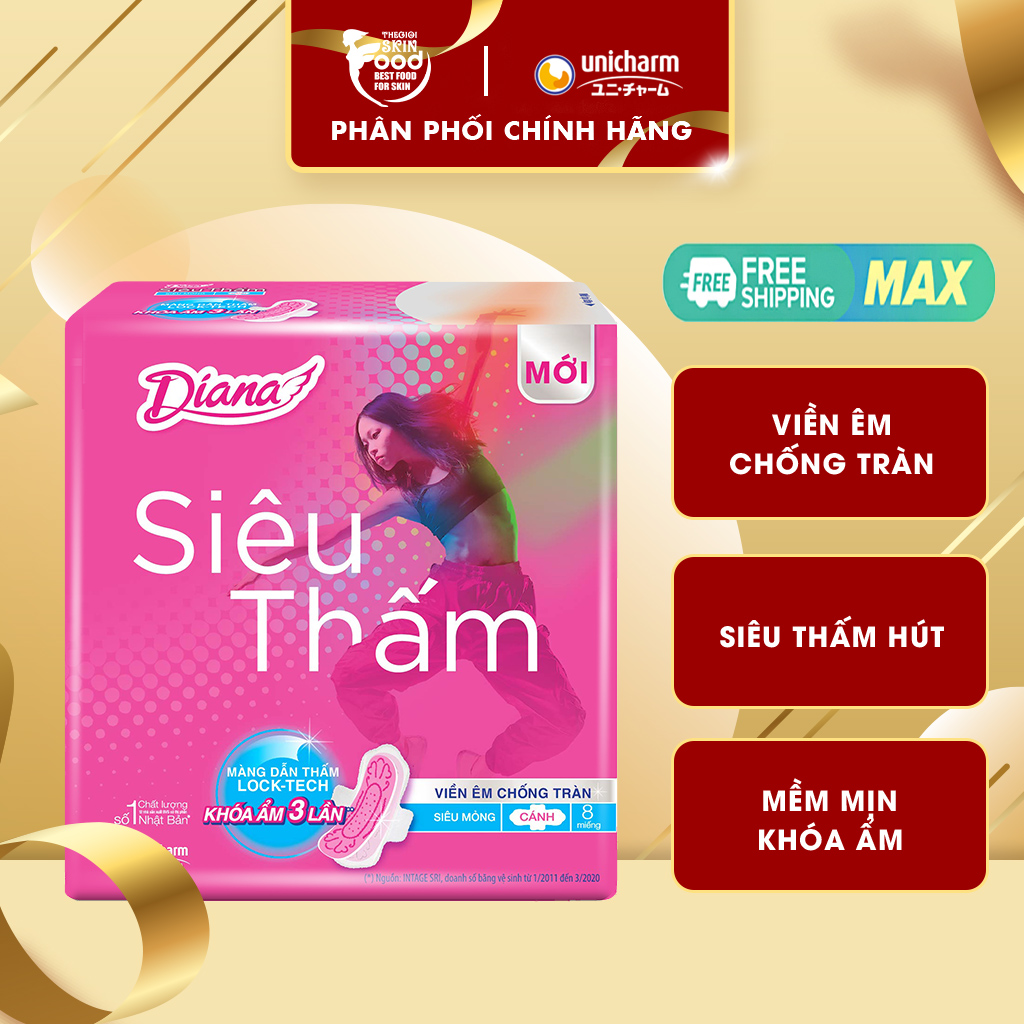 Băng Vệ Sinh Diana Siêu Thấm Siêu Mỏng Cánh - 8 Miếng (Che tên sản phẩm khi giao hàng)