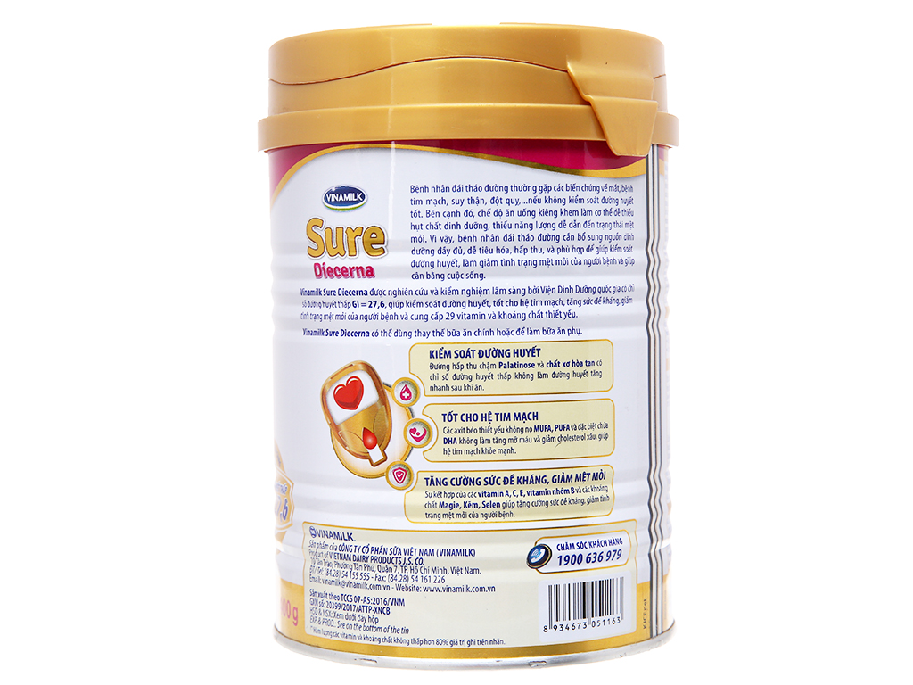 Sữa bột Sure Diecerna 900g(mẫu mới)