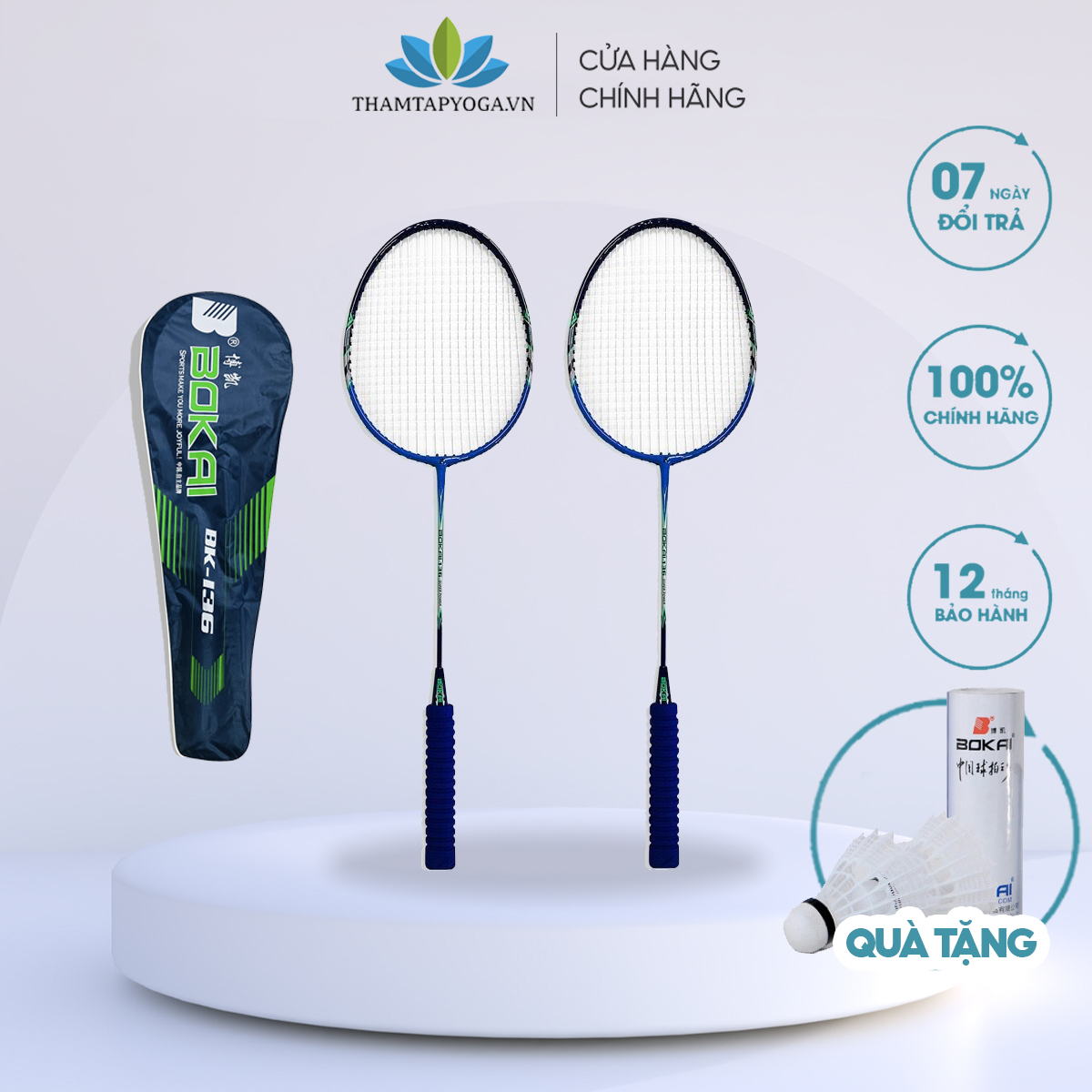 Cặp vợt cầu lông Bokai BK-136  [TẶNG KÈM 3 QUẢ CẦU]