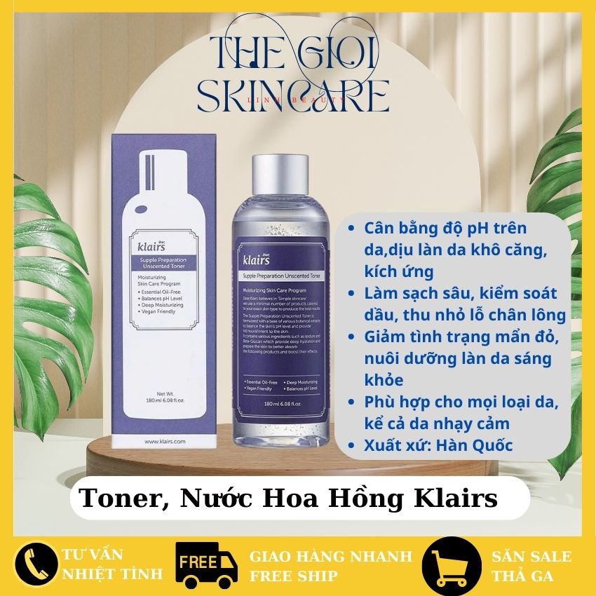 [Hàng nhập khẩu] Toner klairs nước cân bằng độ ph độ ẩm da dưỡng ẩm cấp nước làm sạch sâu danh cho da dầu mụn da nhạy cảm da khô và hỗn hợp LinhTr Cosmetics TN1