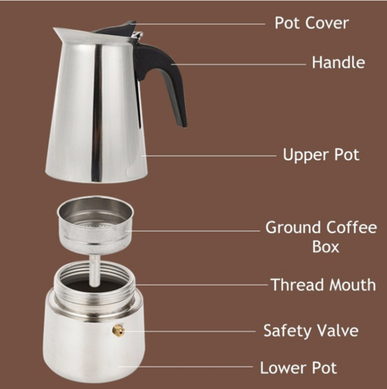 Ấm pha cafe Moka Pot 200ml & 300ml (Chất liệu thép không gỉ)