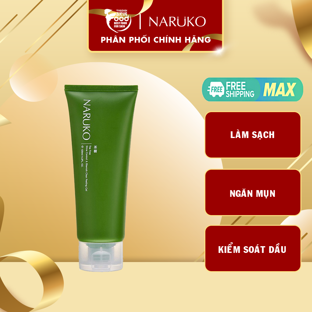 Tẩy tế bào chết cho da mụn chiết xuất tràm trà naruko tea tree shine control & blemish clear peeling gel 120ml