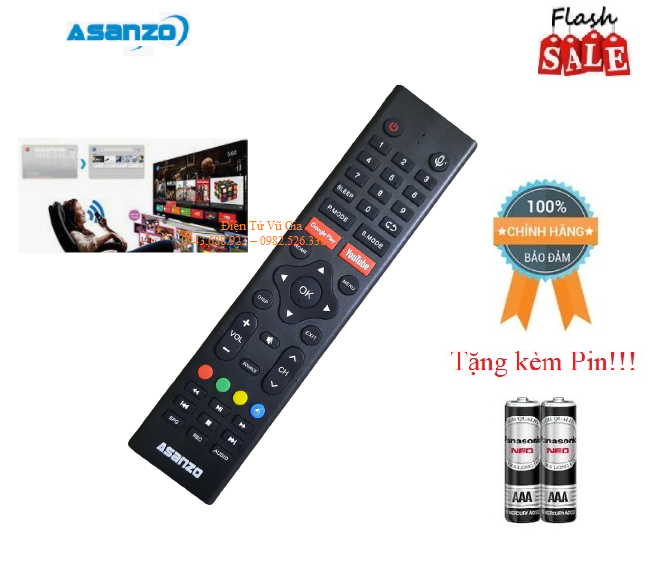 Remote Điều khiển TV Asanzo giọng nói- Hàng mới chính hãng theo máy 100% Tặng kèm Pin!!!