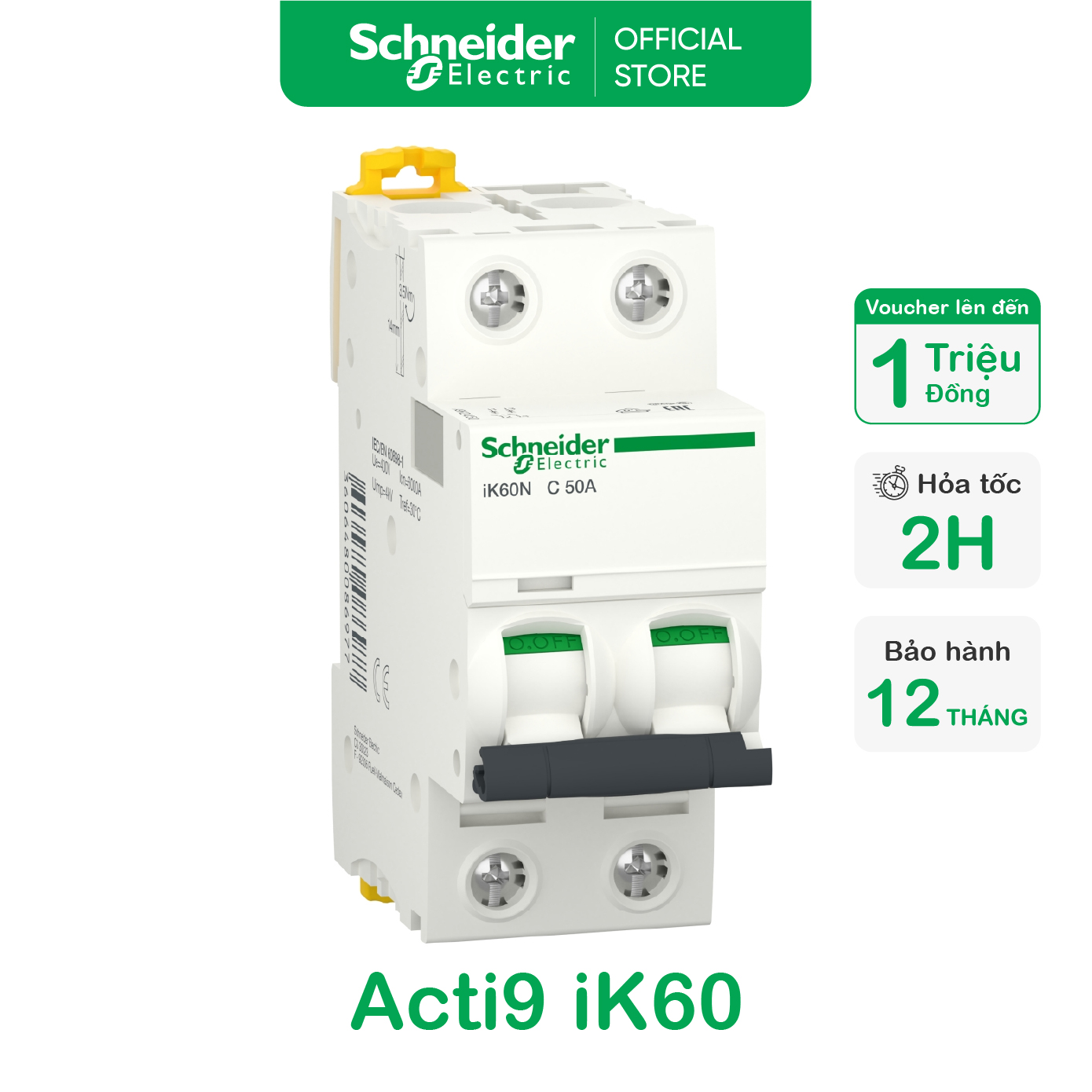 Cầu dao tự động mcb 2p dòng cắt 6ka acti9 ik60 - schneider electric - a9k24240 a9k24250 a9k24263