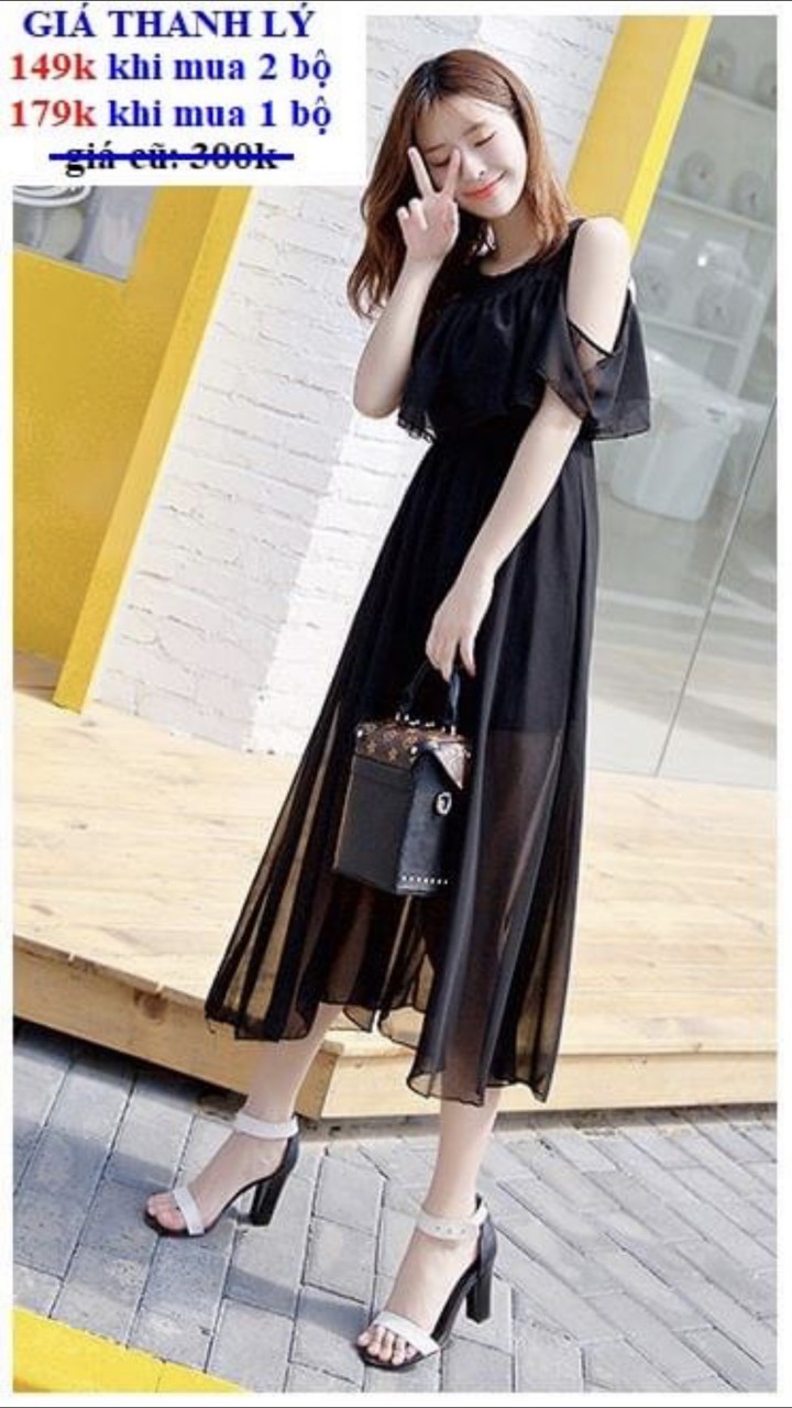 Maxi voan 2 lớp hở vai-QH