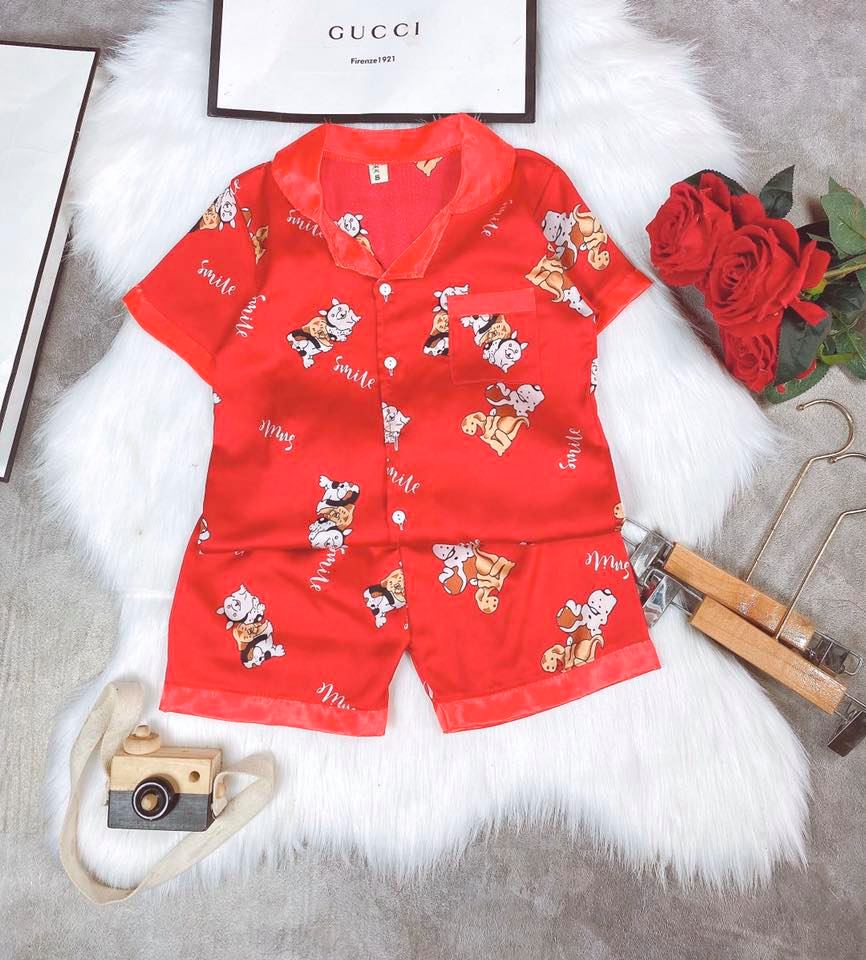 [HCM]Set bộ bé gái/ bé trai - Pyjama lụa Hàn size đại từ 8kg - 35kg