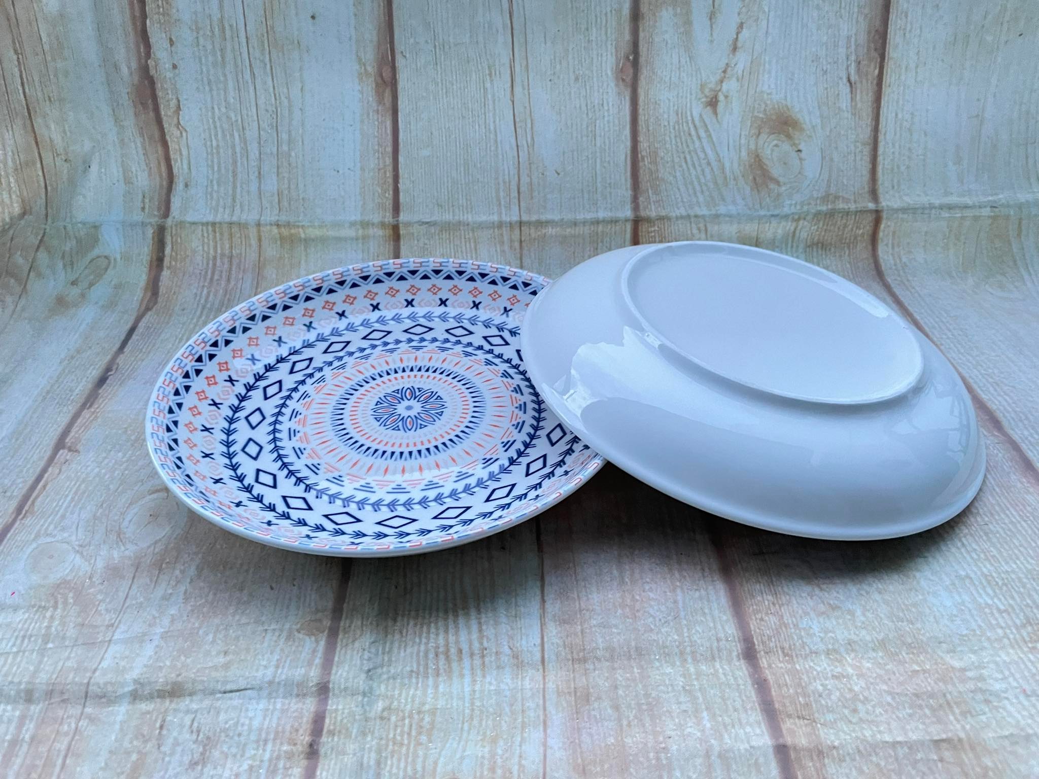 Set 2 dĩa sứ pastel hoa văn thổ cẩm cao cấp đk 20cm