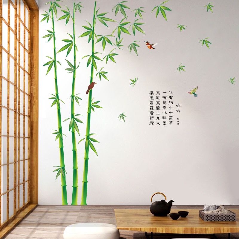 Decal dán tường cây trúc xanh, sẵn keo dán
