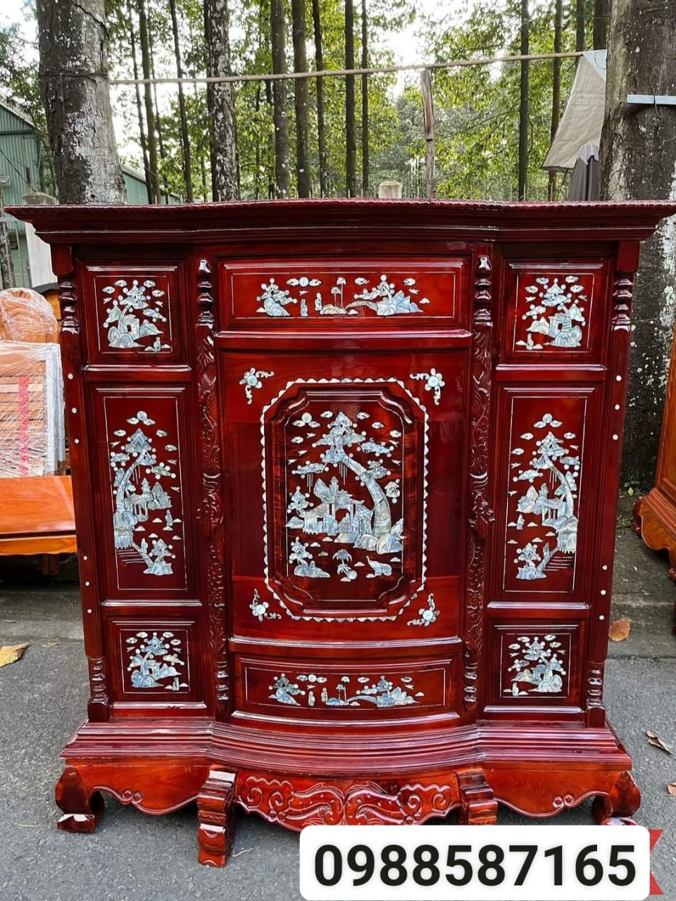 Tủ thờ gỗ căm xe cẩn đá 1M48 (FREESHIP 60 KM ) hhh