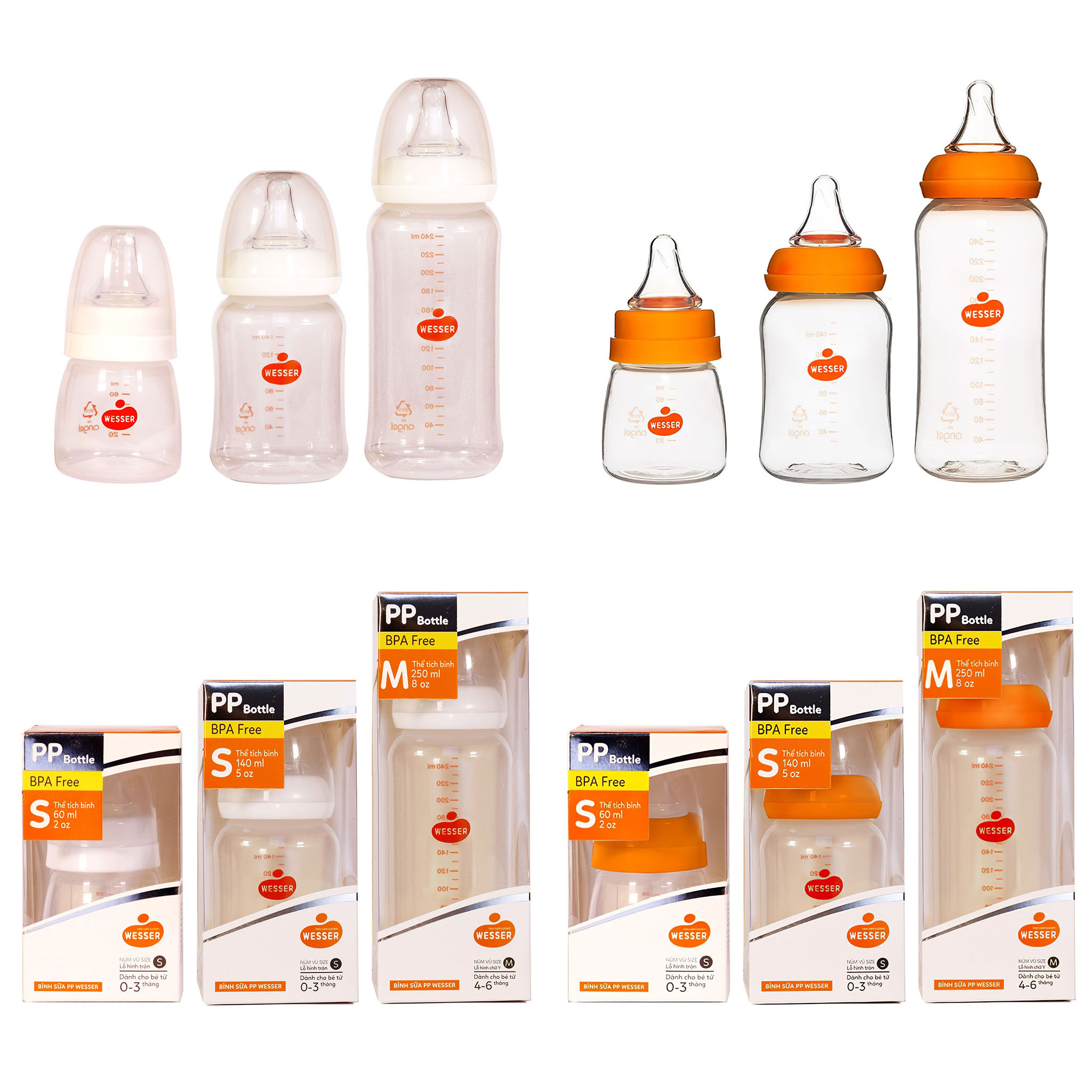 Bình Sữa PP Wesser Cổ Nhỏ 60/140/250ml