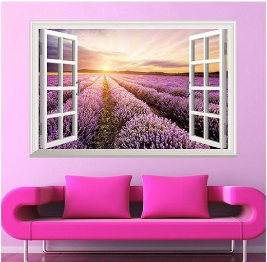 [HCM]DECAL DÁN TƯỜNG CỬA SỔ TÍM VÀ HÀNG RÀO HỒNG