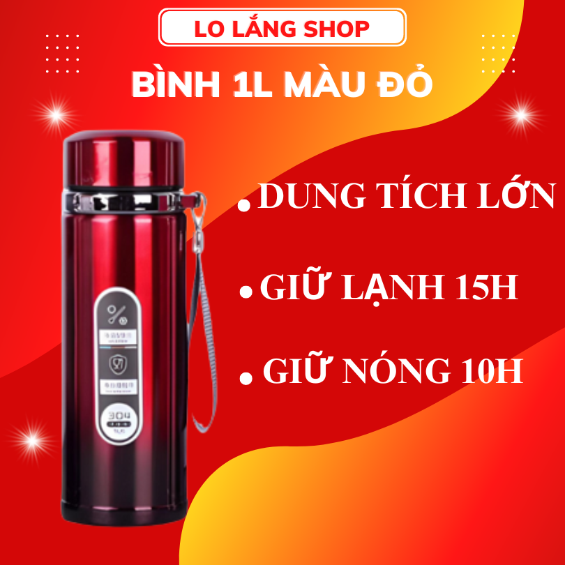 Bình nước giữ nhiệt 1000ml Hilogi giữ lạnh 18 giờ , giữ nóng 10 giờ , có dây treo và khay lọc trà