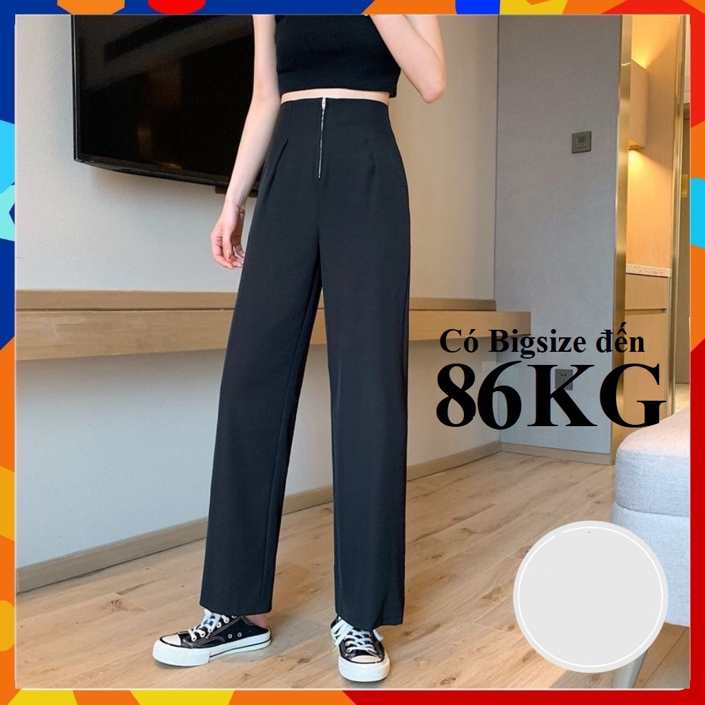 Khóa Sắt Liền Cạp Quần Tây nữ Dáng Suông rộng Vải Tuyết mưa đẹp Dáng Thướt Tha Lưng Cao Eo Thon có big size đến 89KG