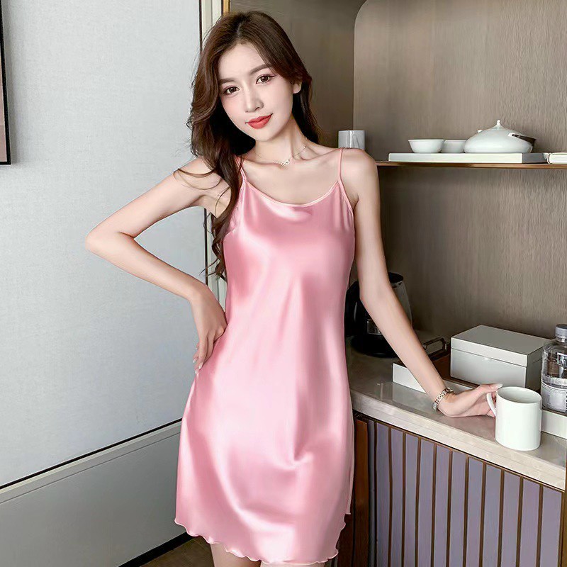 ❤ Siêu phẩm ❤ Váy ngủ lụa, đầm sơ mi nữ gợn sóng chất lụa satin màu trơn tươi trẻ form dáng rộng rãi dưới 65Kg mặc vừa - Trùm Túi A1