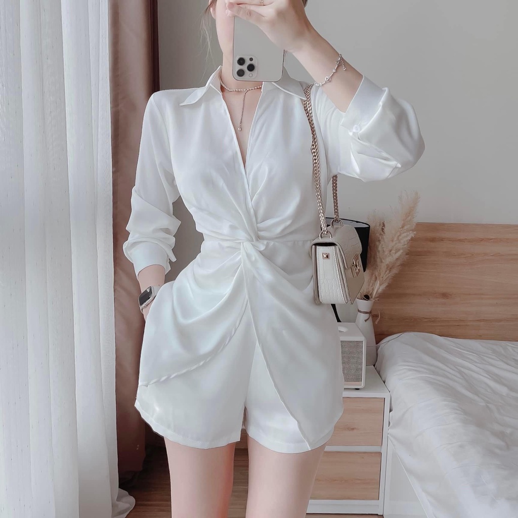 [Nhập LAZFASHION32 - giảm 60K] Set Bộ Sơ Mi Nhúm Xoắn Eo SV48