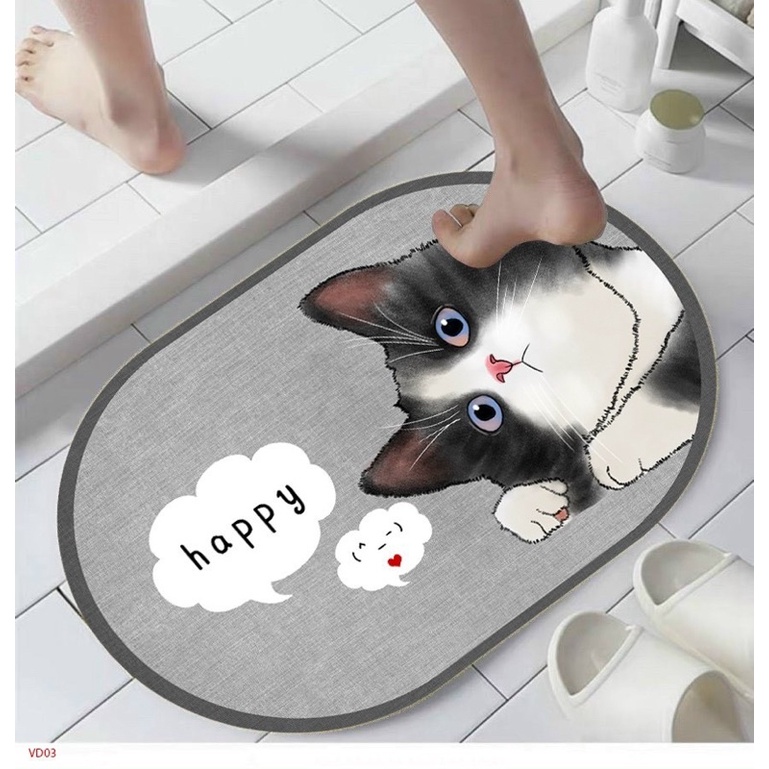 Thảm lau chân, thảm chùi chân siêu thấm hút hình oval hoạ tiết 3D