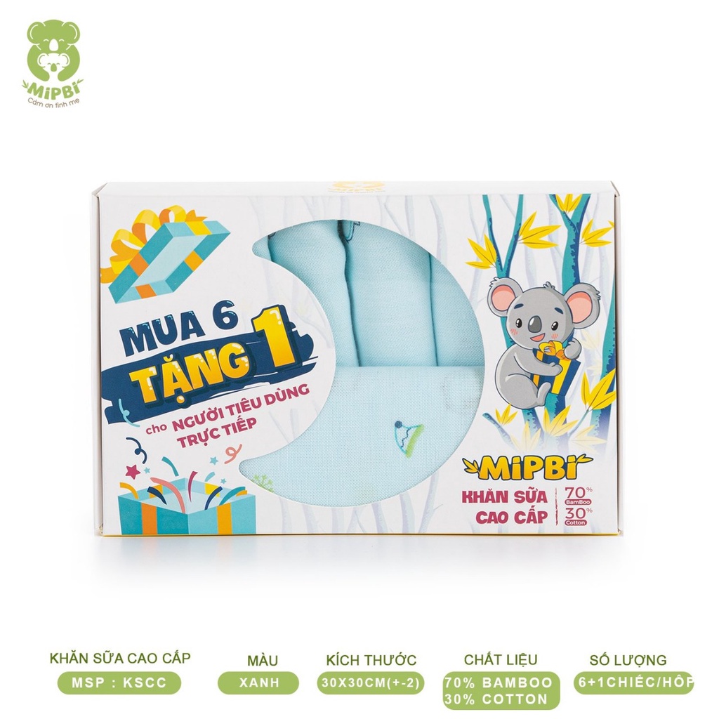 Hộp khăn sữa sợi tre mipbi ( mua 6 tặng 1 )