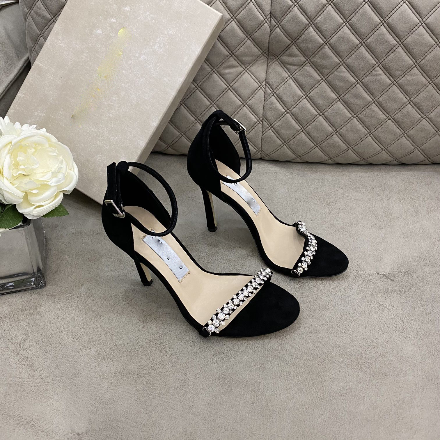 Giày cao gót nữ 2 dây đính đá bít gót ,gót nhọn cao 9 phân đi chơi đi tiệc,sandal cao gót bít gót đính đá lấp lánh, giày cưới cô dâu sang trọng LUZI SHOES M49