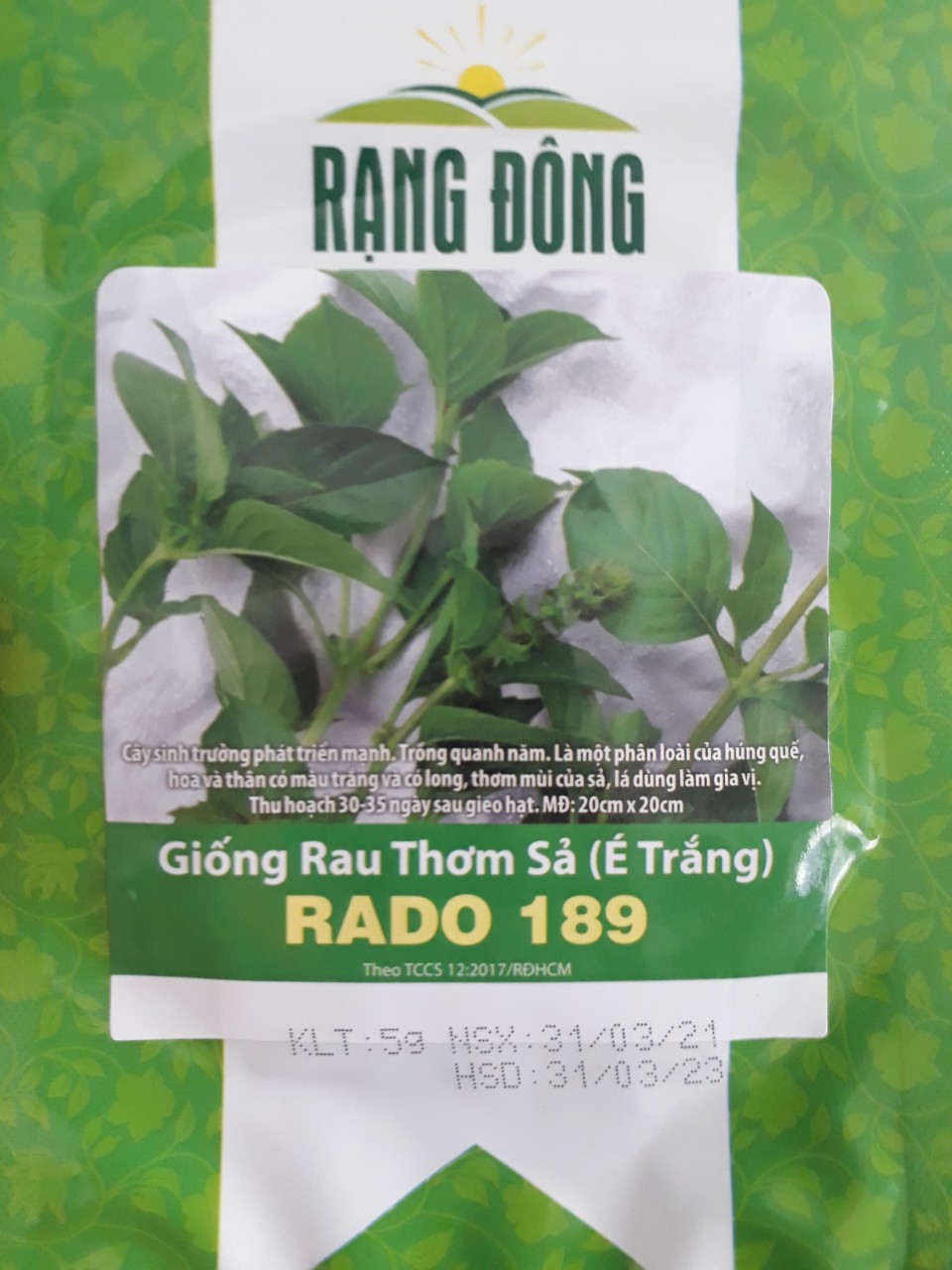 [Seeds] Hạt giống lá é trắng Rado (rau thơm sả), đóng gói 5gr (khoảng 1500 hạt)