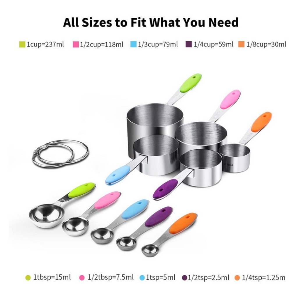 Cup đong inox 5 màu 10 cup to và nhỏ