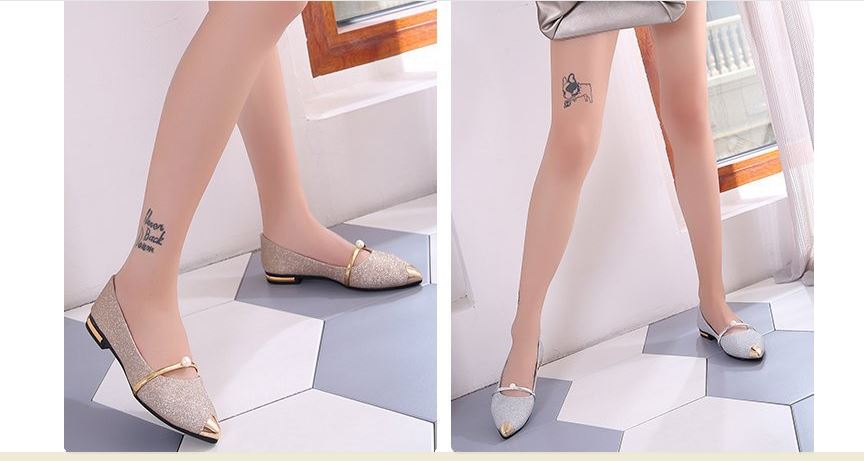 Giày búp bê nữ hạt ngọc ánh nhũ dễ thương