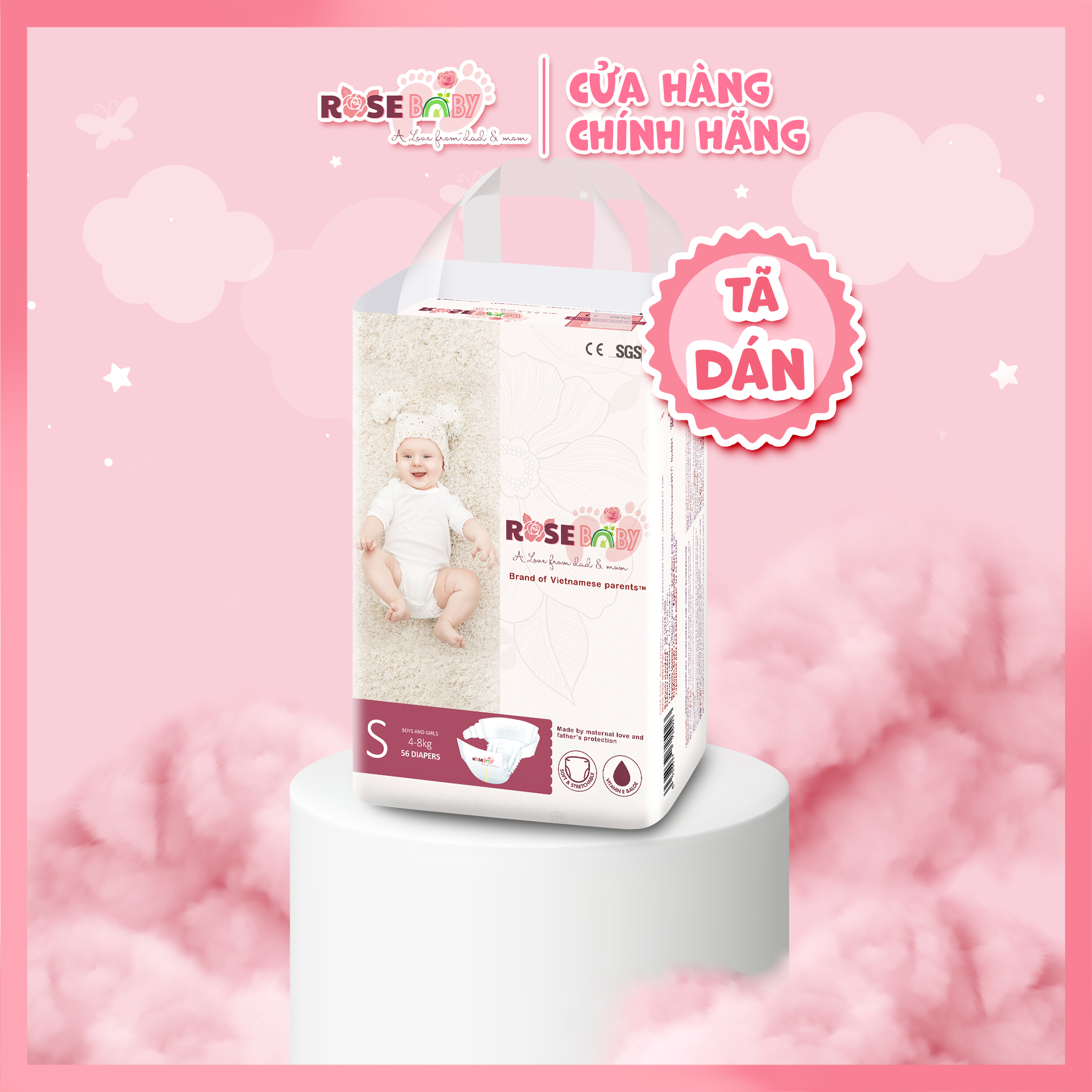Bịch Tã Dán ROSE BABY size S (56 miếng)