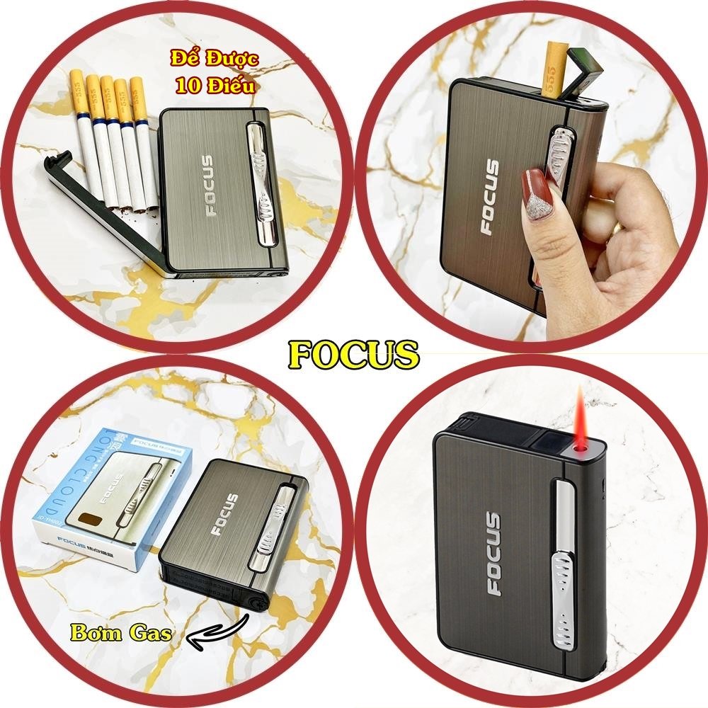 [HCM]Hột Quẹt bật lửa Khò focus Kiêm Hộp Đựng Thuốc Đựng Được 10 Điếu (Hàng Sang Cực Chuẩn Cầm Bao Sang)