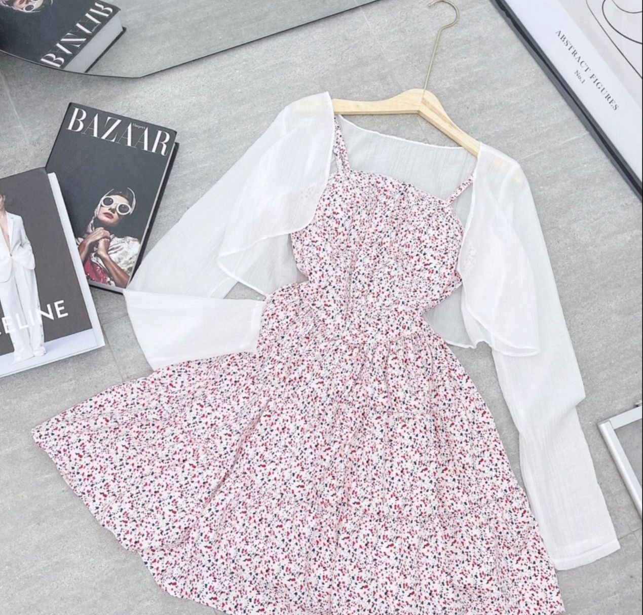 Set đầm xoè 2 dây kèm áo khoác công chúa đáng iu - Rossy Fashion