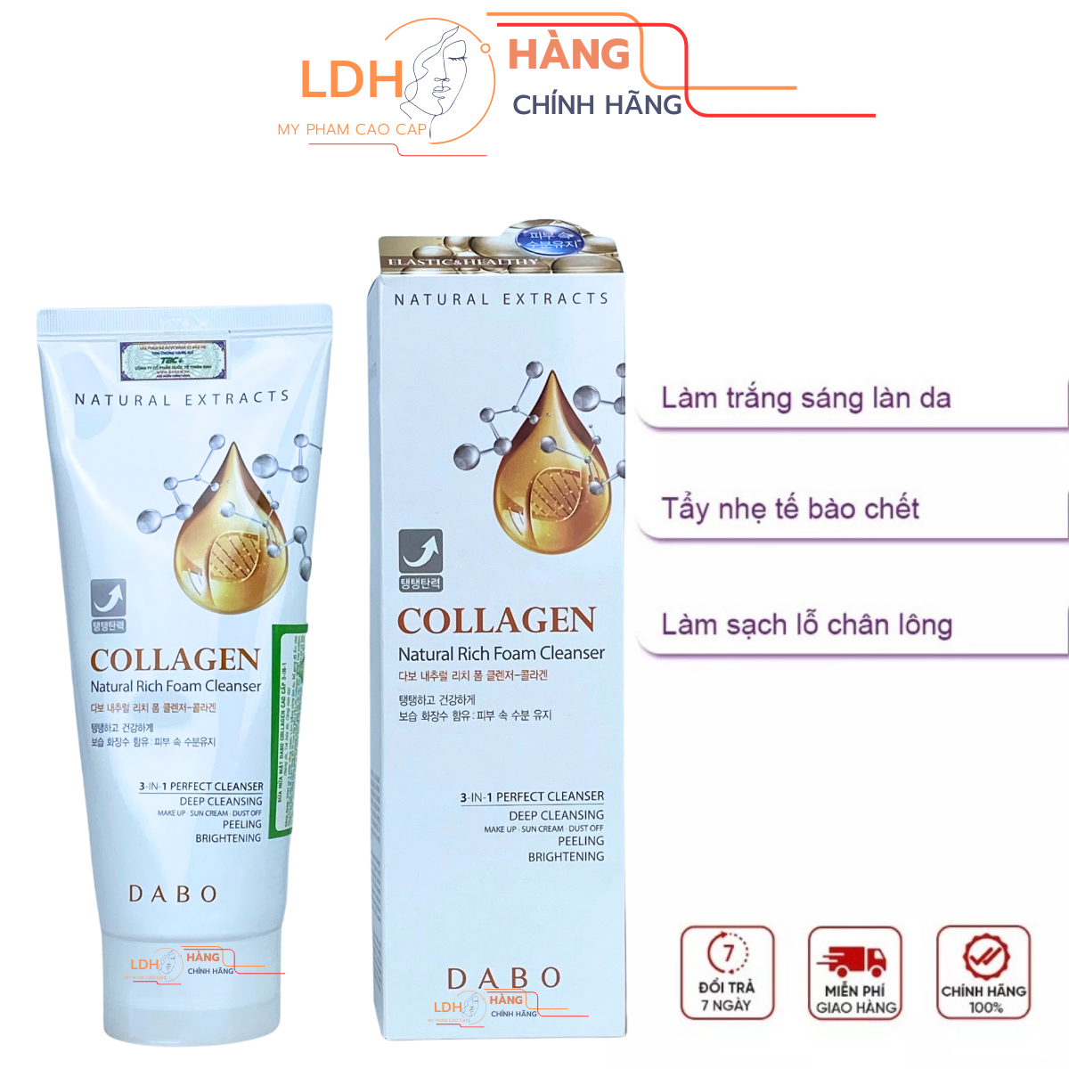 Sữa rửa mặt chống não hoá Dabo Collagen 3 in 1 Hàn Quốc 180ml