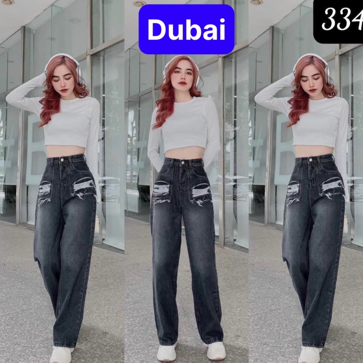 QUẦN BAGGY JEAN NỮ CHẤT BÒ ỐNG SUÔNG RỘNG RÁCH LƯNG CAO NÂNG MÔNG SANG CHẢNH - DUBAI FASHION